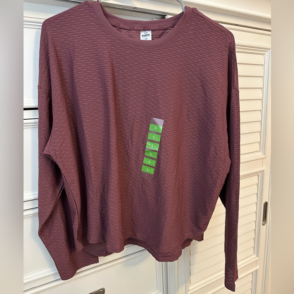 RBX burgundy women’s Textured Long Sleeve Top Size L NWT
